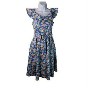 Lindy Bop Rosalie blue floral retro pinup swing dress Vlv Viva Las Vegas
